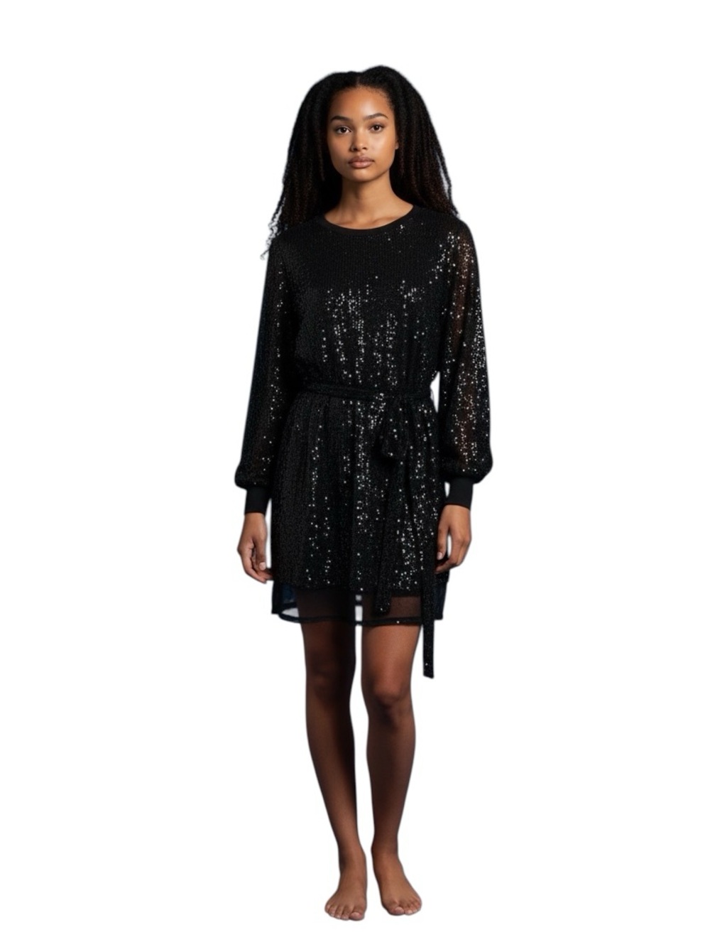 Simply Vera Vera Wang Black Sequin Mini Dress with Belt